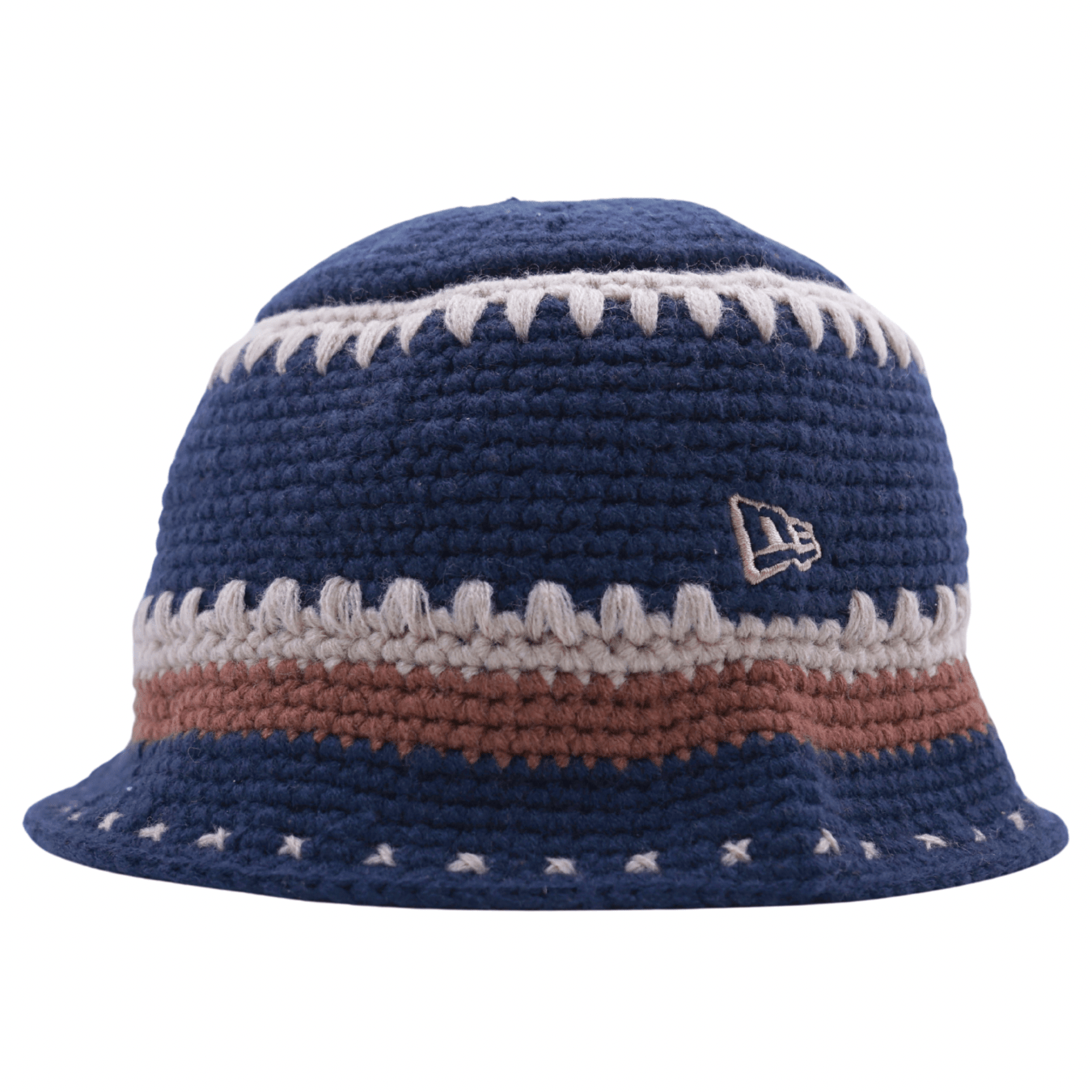 Crochet Knit Bucket Hat in navy and brown