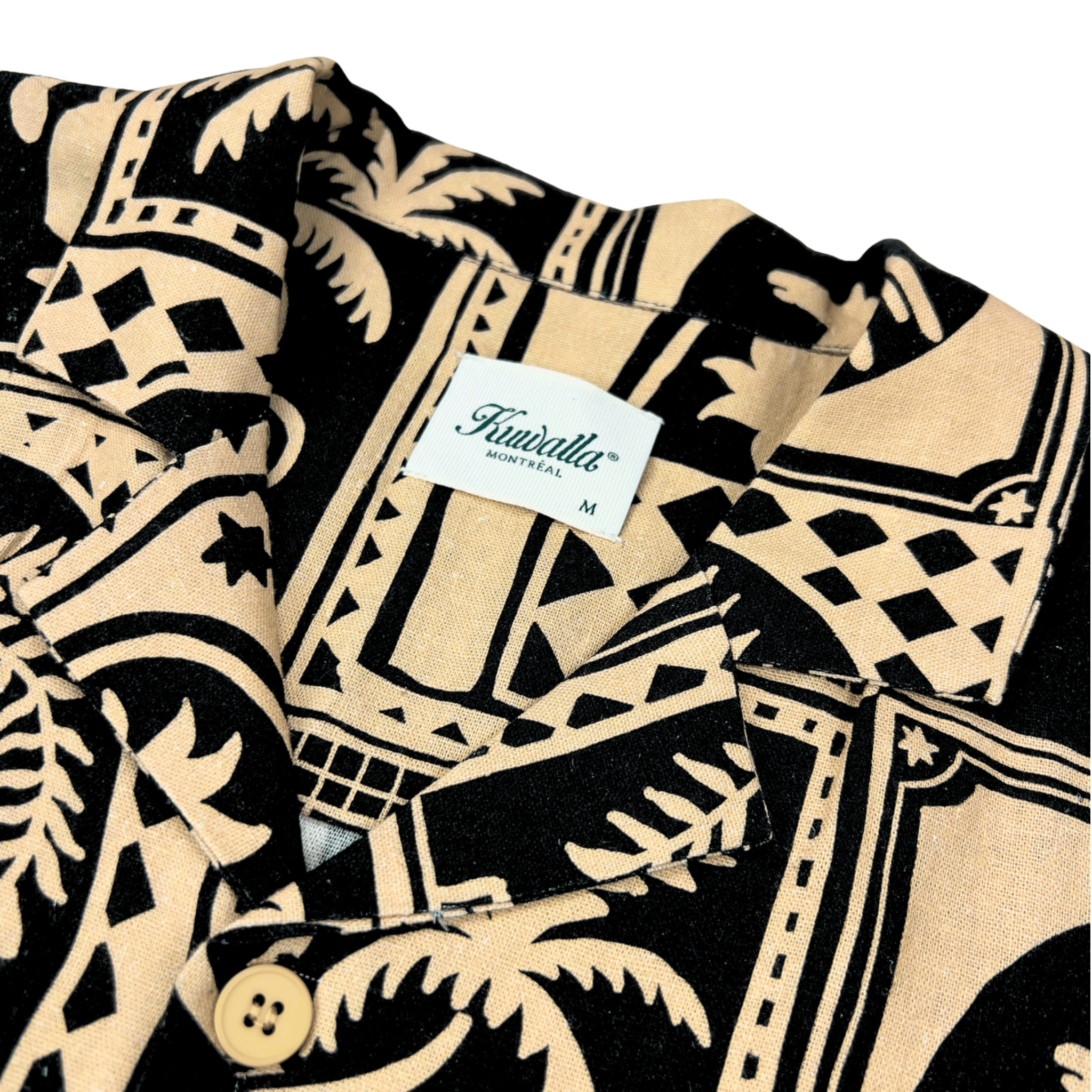 Linen Printed Yacht Shirt in black and beige