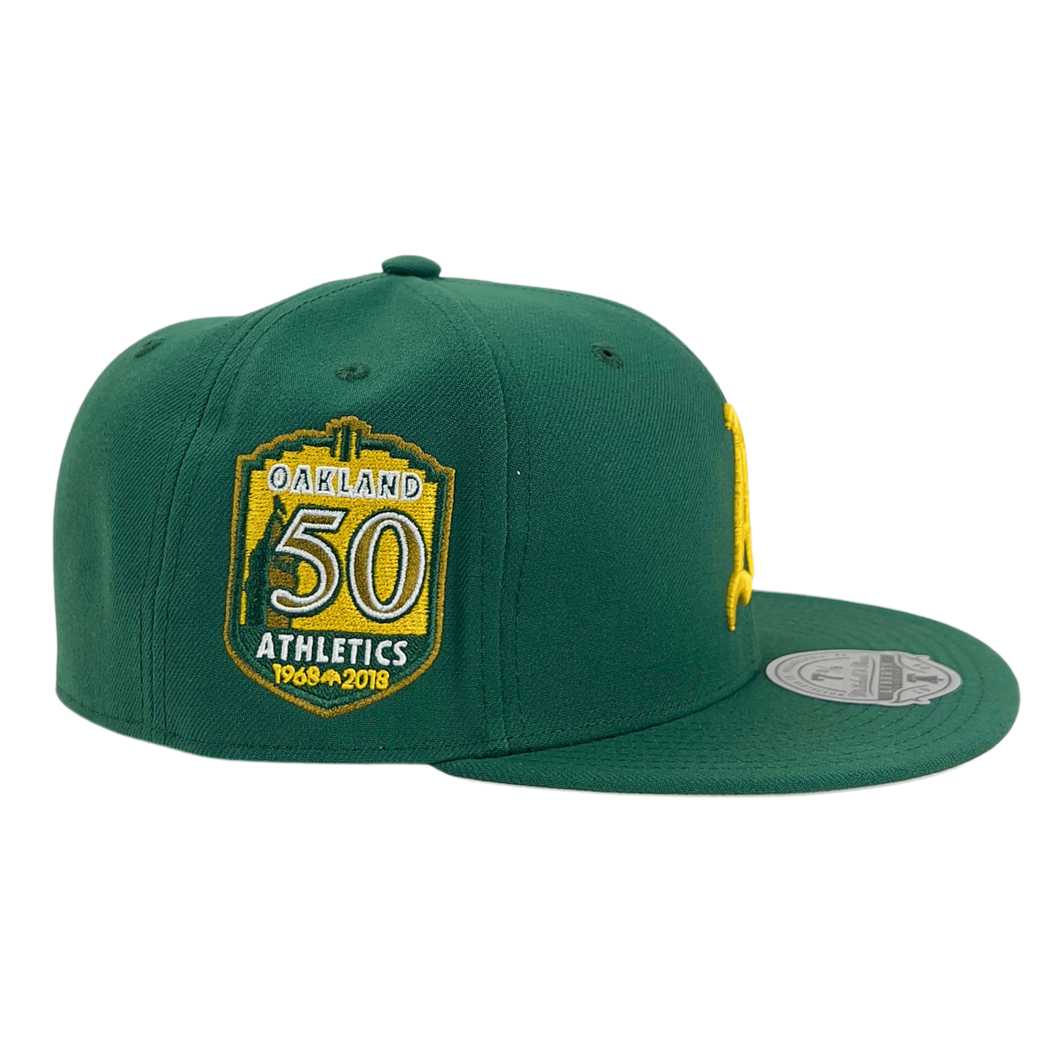 Oakland Athletics Bases Loaded Cooperstown Fitted Hat in green and yellow - Mitchell & Ness - State Of Flux