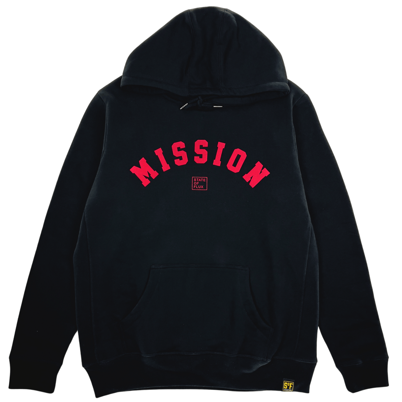 OG Mission Hoodie in black and scarlet