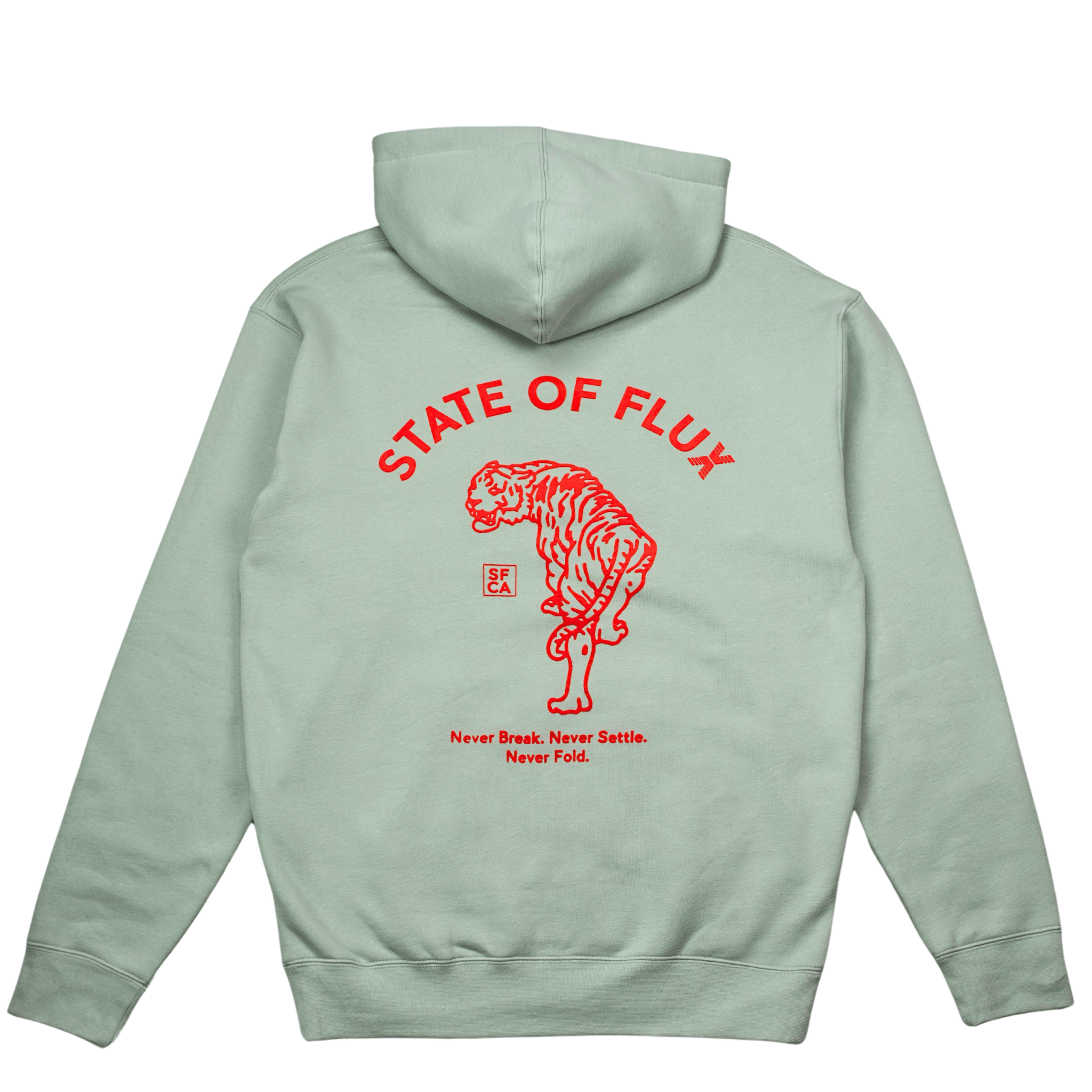 Prowler Hoodie in light sage and red