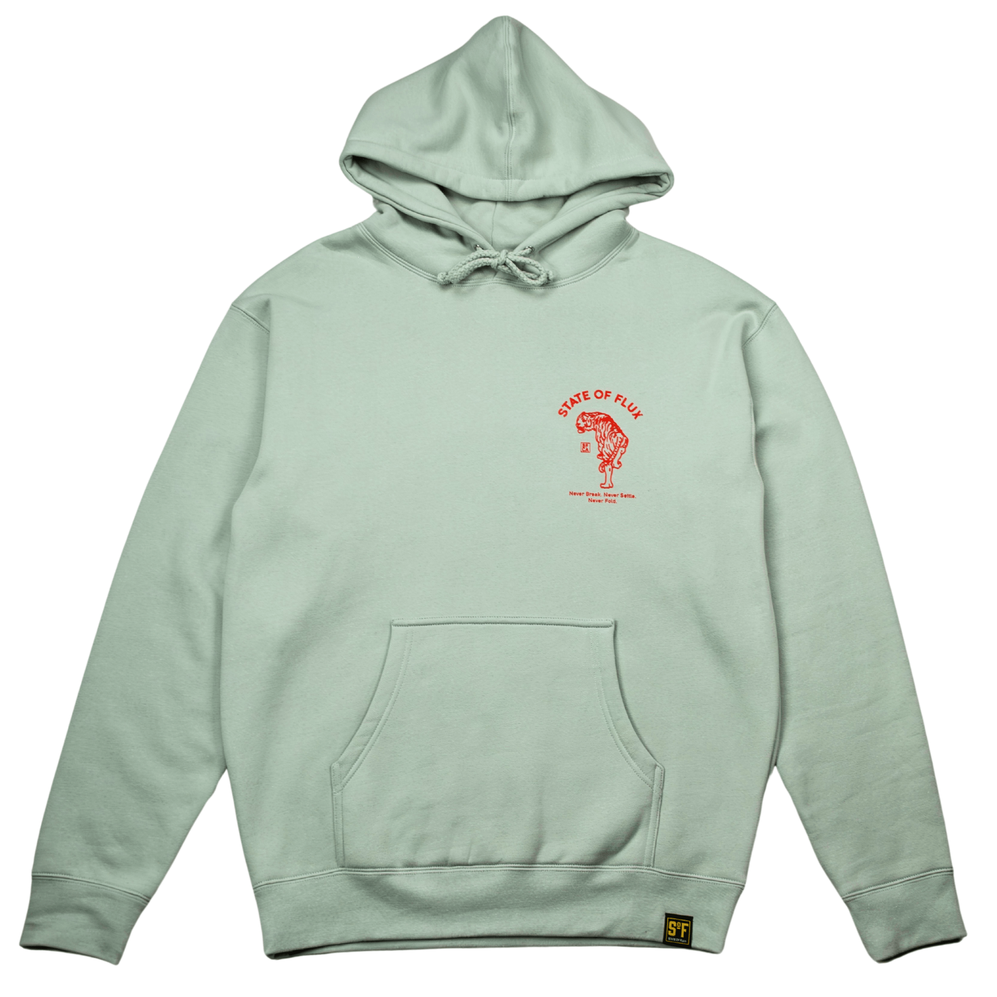 Prowler Hoodie in light sage and red