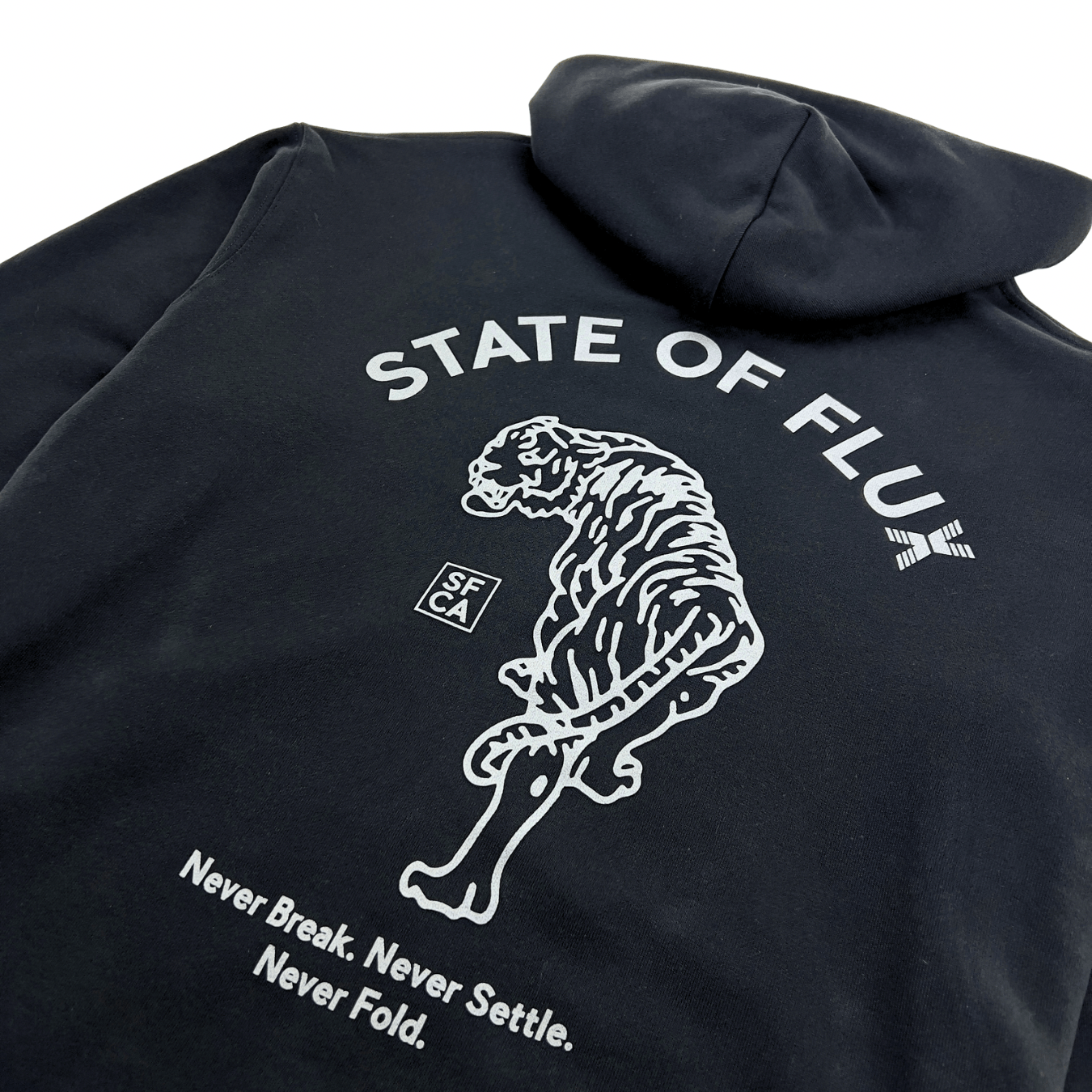 Prowler Zip - up Hoodie in black and metallic silver - State Of Flux - State Of Flux