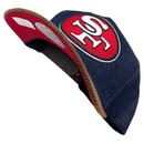 San Francisco 49ers D - stressed Pro Snapback Hat in dark navy denim and brown corduroy - Mitchell & Ness - State Of Flux