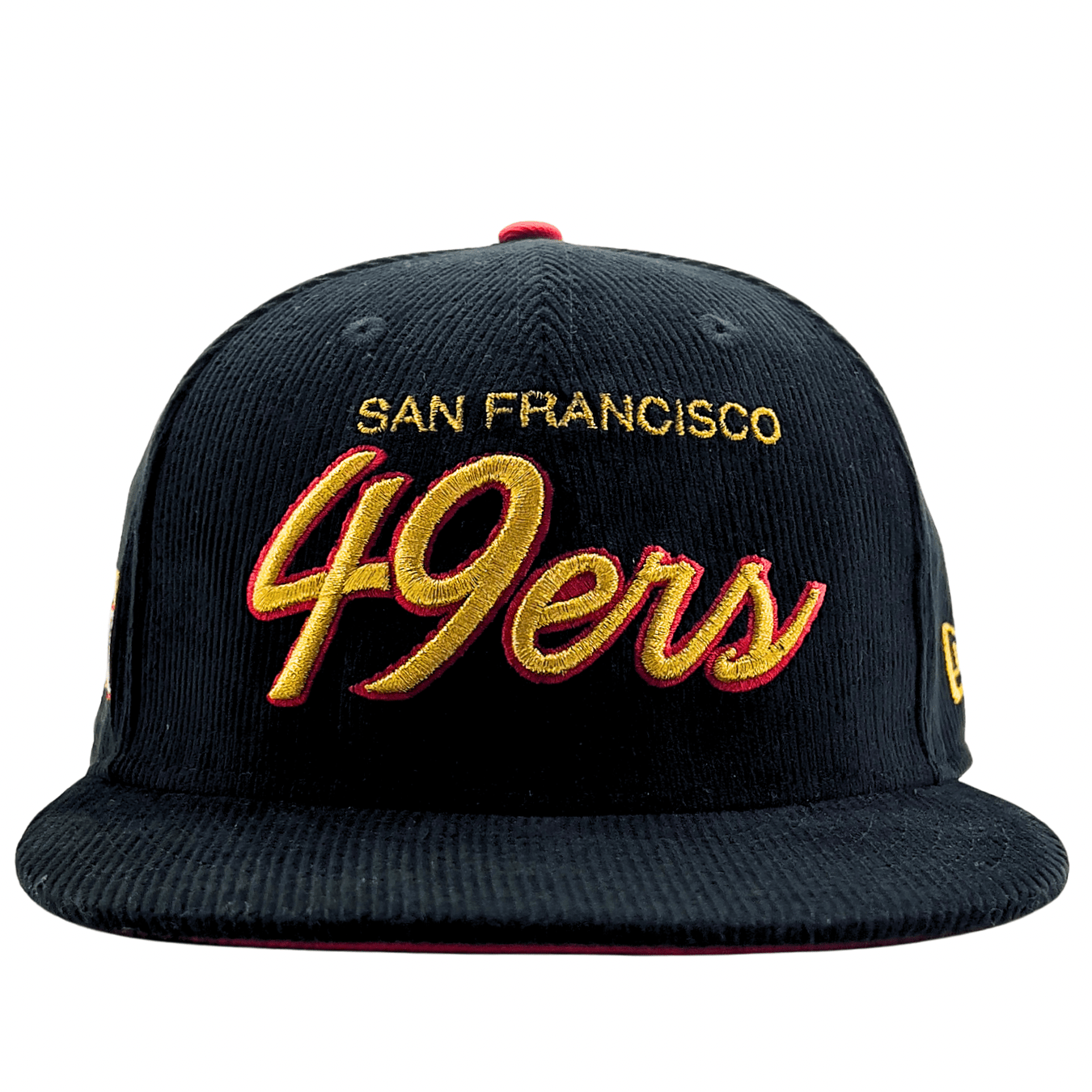 San Francisco 49ers Flash 80 59Fifty Fitted Hat in black corduroy and gold