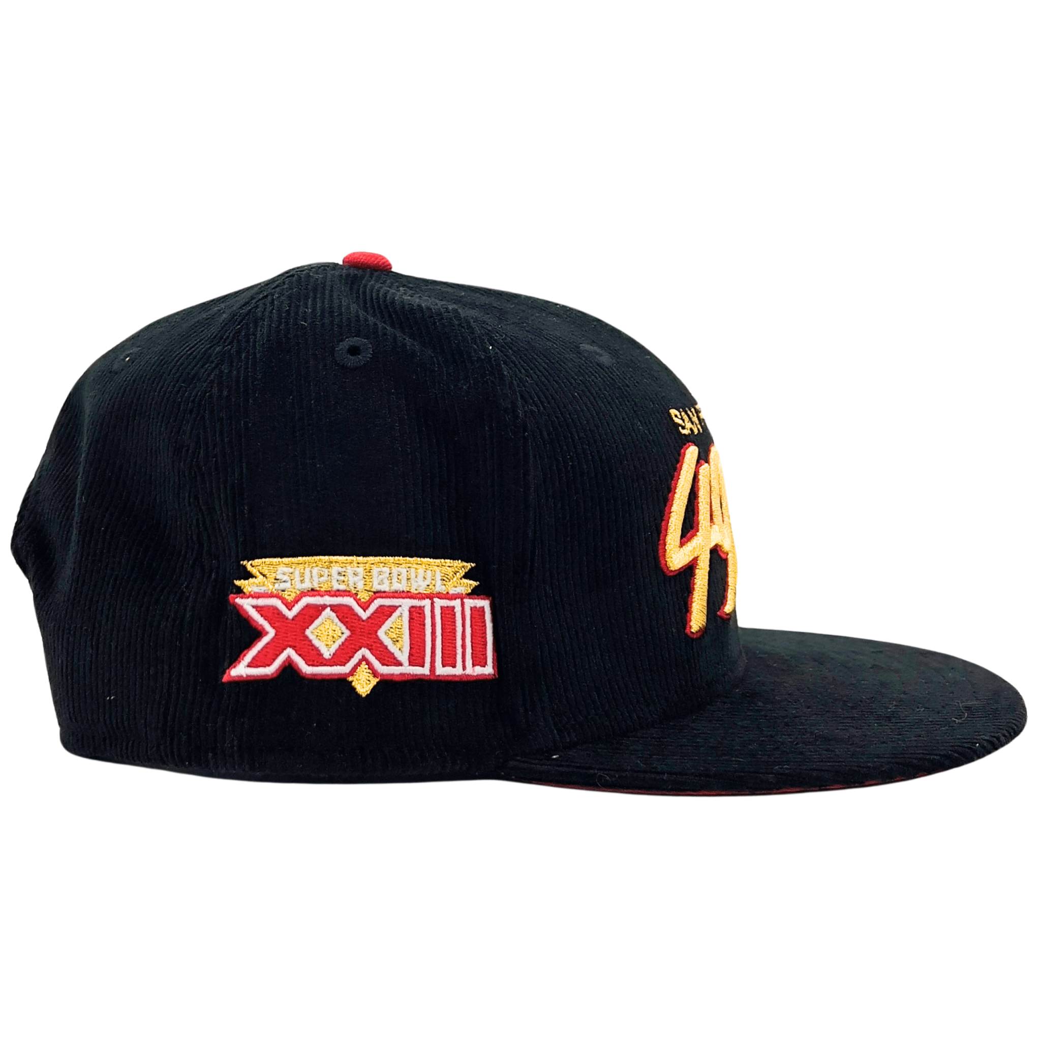 San Francisco 49ers Flash 80 9Fifty Snapback Hat in black corduroy and gold - New Era - State Of Flux