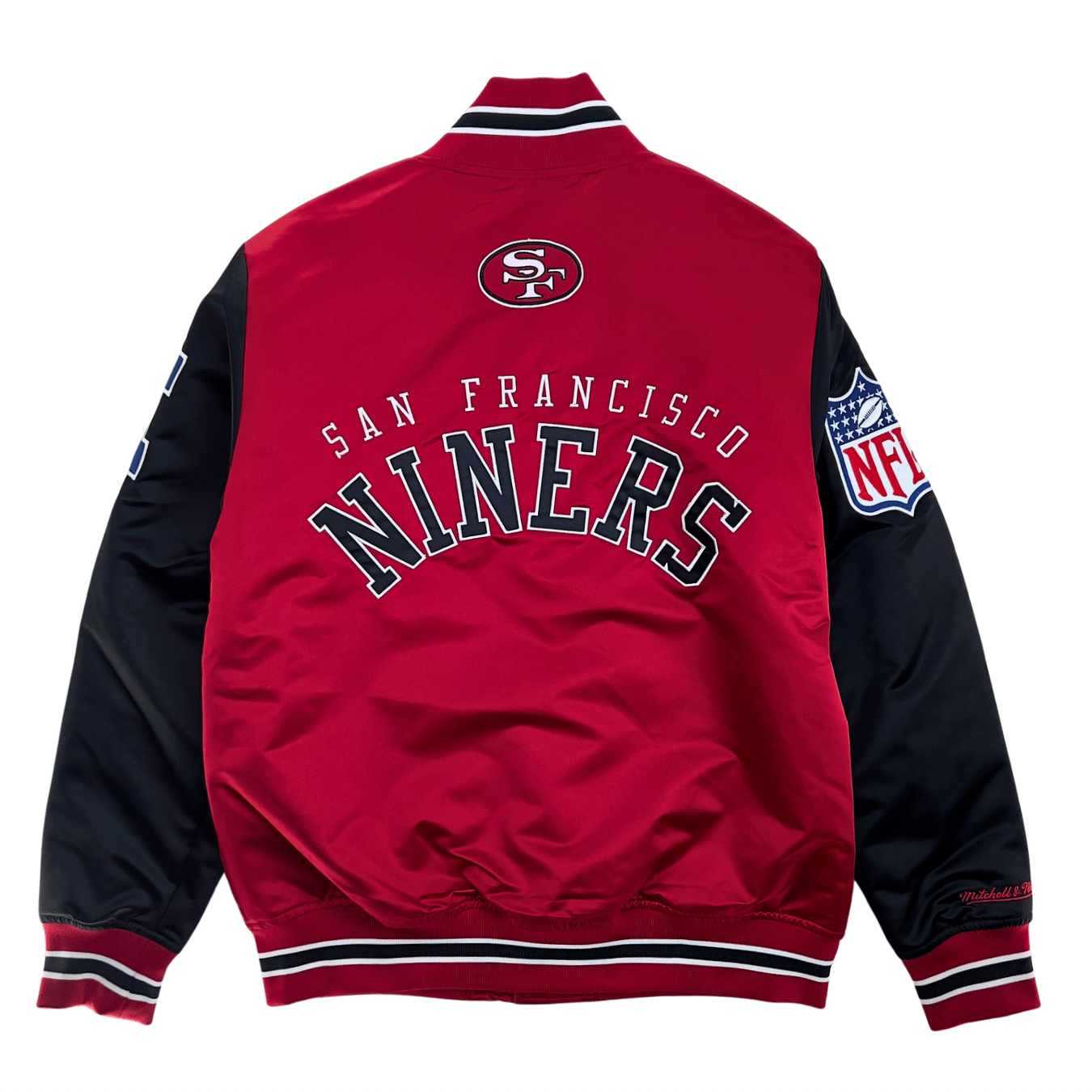 San Francisco 49ers Primetime Heavyweight Satin Jacket in scarlet and black - Mitchell & Ness - State Of Flux