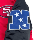 San Francisco 49ers Primetime Heavyweight Satin Jacket in scarlet and black - Mitchell & Ness - State Of Flux