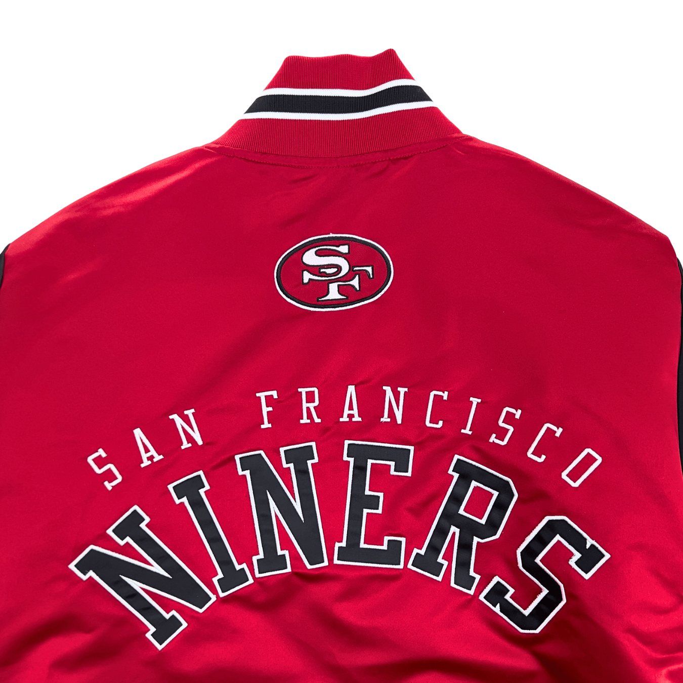 San Francisco 49ers Primetime Heavyweight Satin Jacket in scarlet and black - Mitchell & Ness - State Of Flux