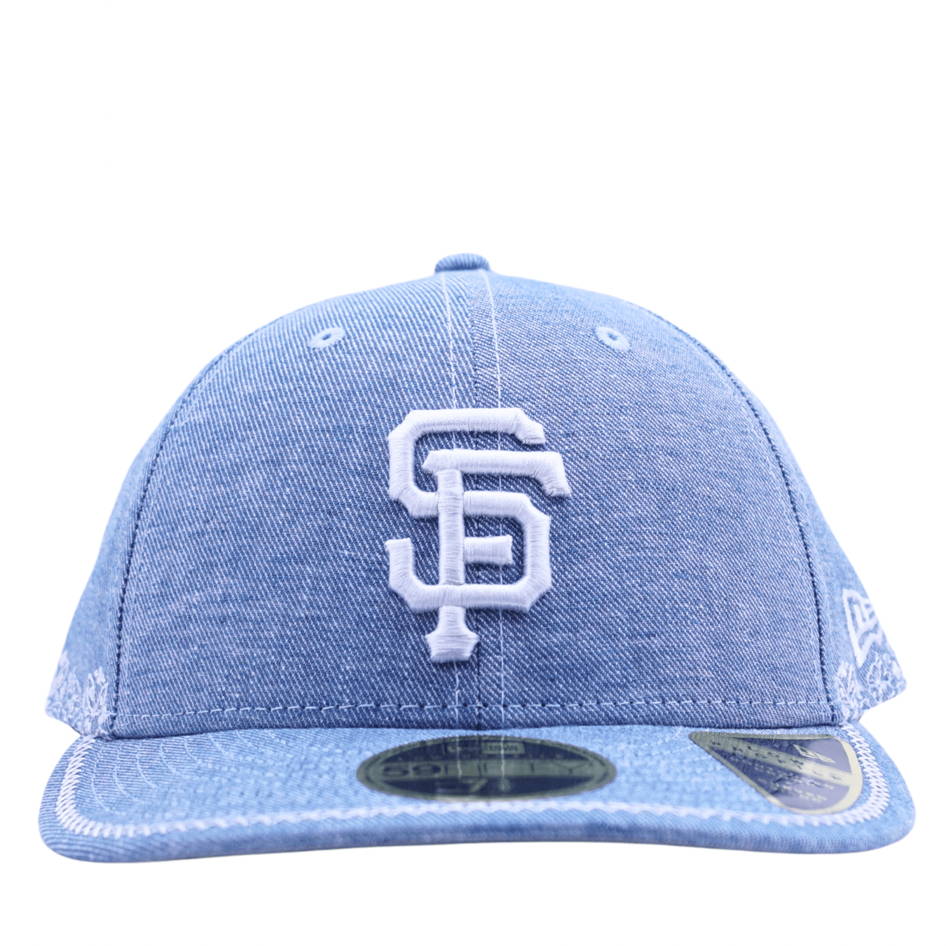 San Francisco Giants Hand Stitched Chambray Low Profile 59Fifty Fitted Hat in light blue denim