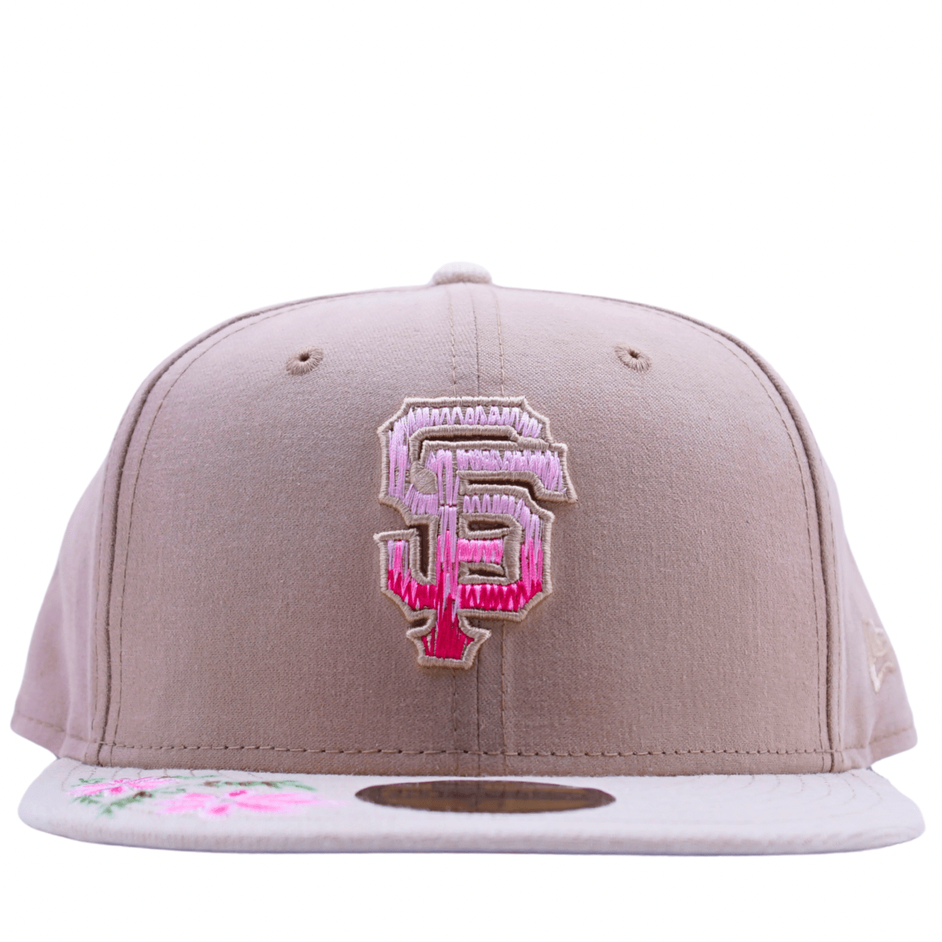 San Francisco Giants Hand Stitched Floral 59Fifty Fitted Hat in beige and pink