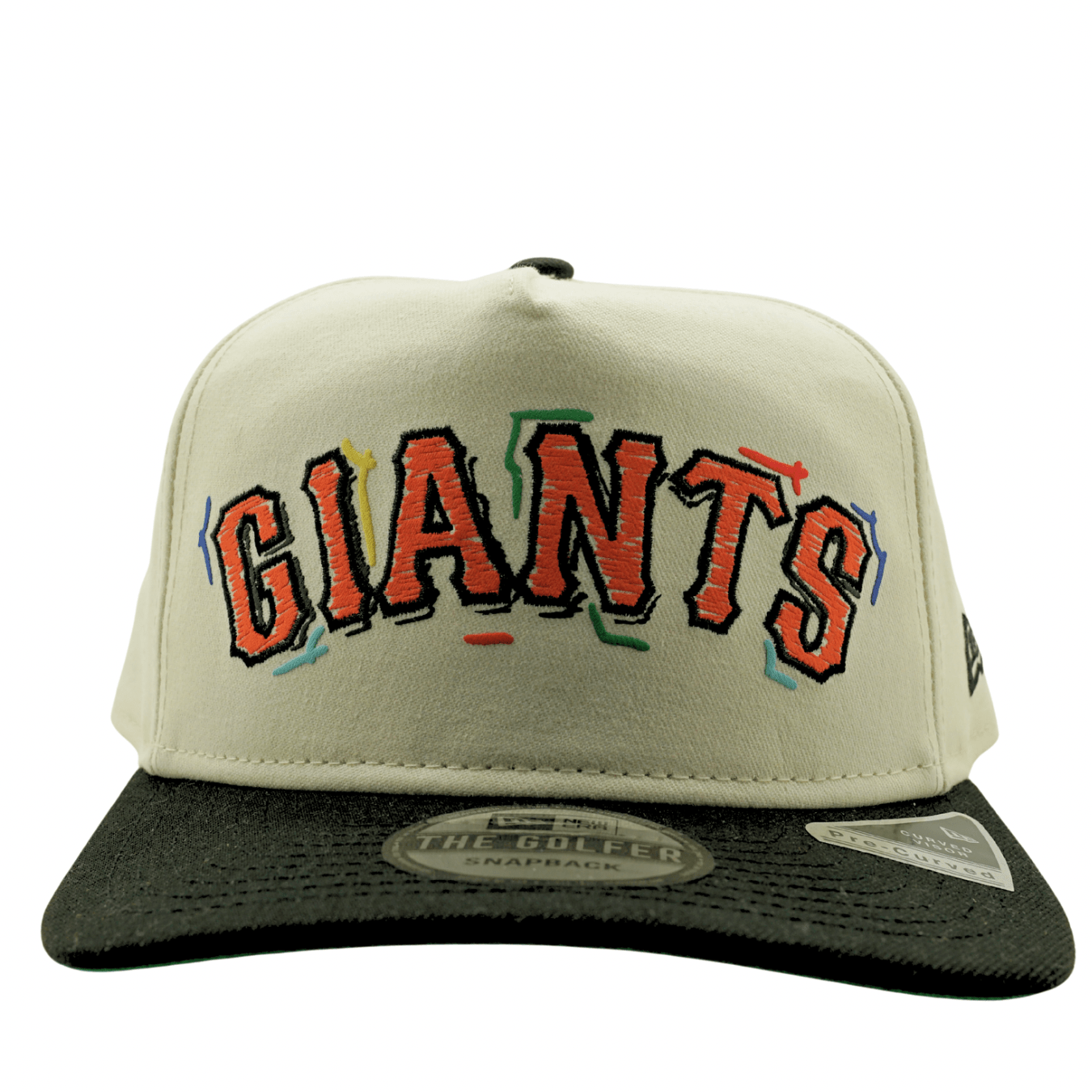 San Francisco Giants Team Scribble Golfer Snapback Hat in chrome white and black