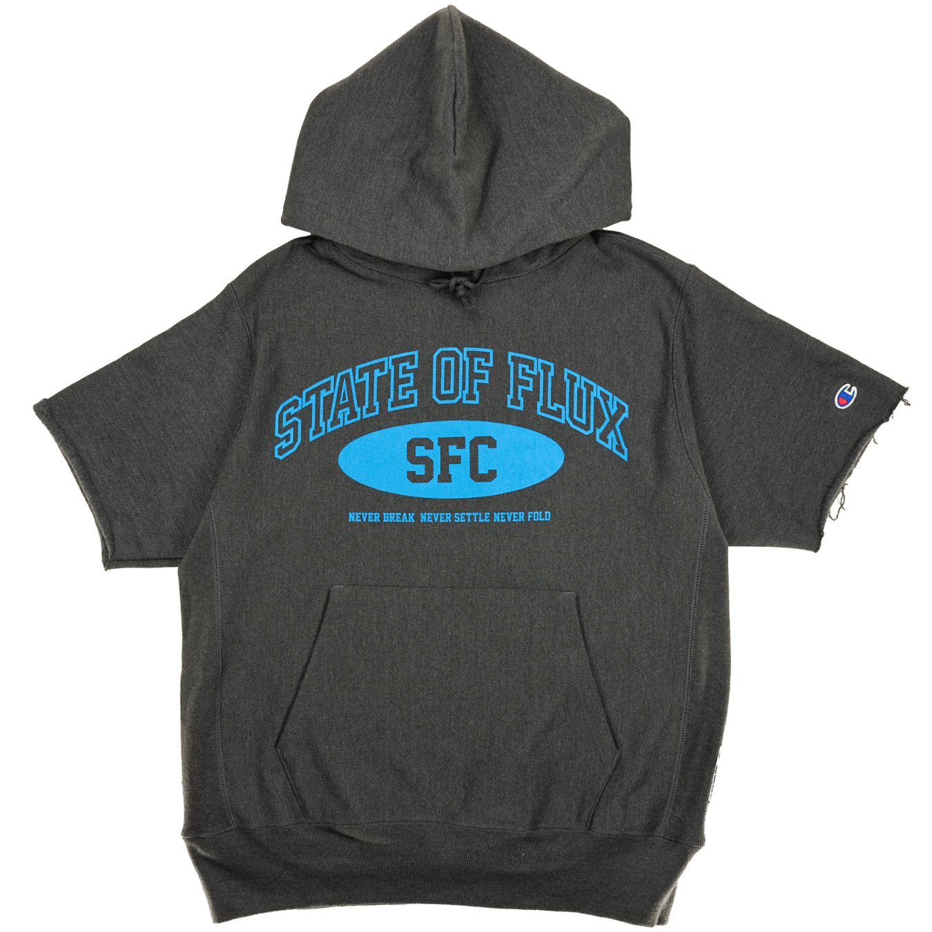 SOF Collegiate Short-sleeve Champion Hoodie in charcoal heather and columbia blue