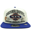 Super Bowl XIX 49ers vs Dolphins Championship Pin Golfer Snapback Hat in white and royal blue - New Era - State Of Flux