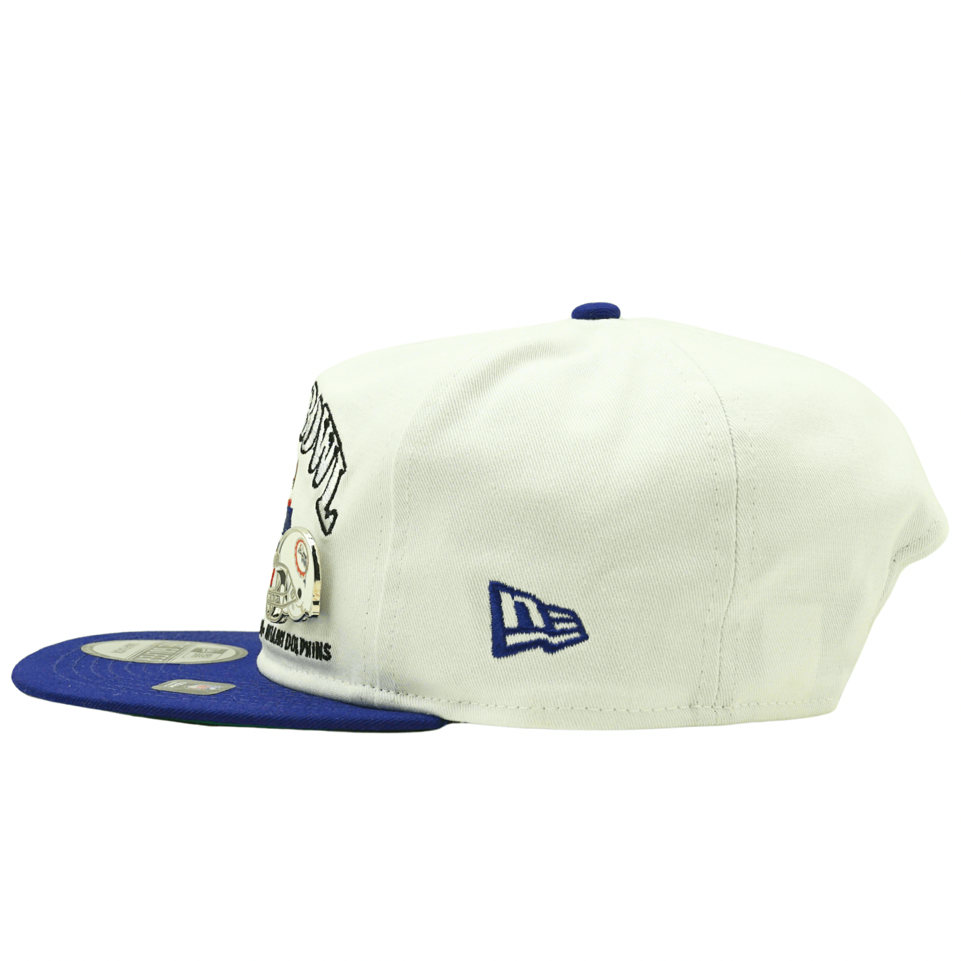 Super Bowl XIX 49ers vs Dolphins Championship Pin Golfer Snapback Hat in white and royal blue - New Era - State Of Flux