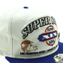 Super Bowl XIX 49ers vs Dolphins Championship Pin Golfer Snapback Hat in white and royal blue - New Era - State Of Flux