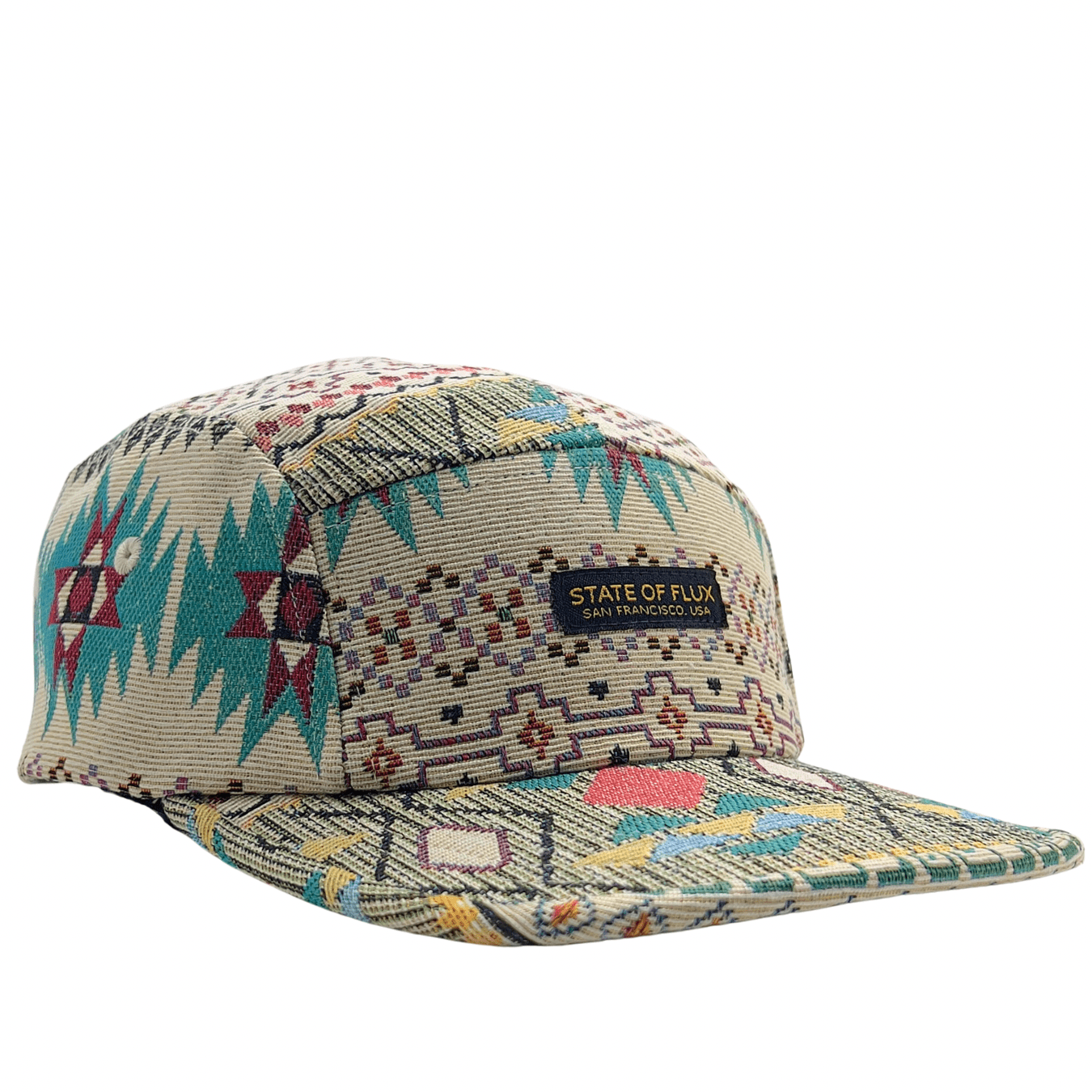 Tomahawk 5 - Panel Hat in cream and turquoise - State Of Flux - State Of Flux