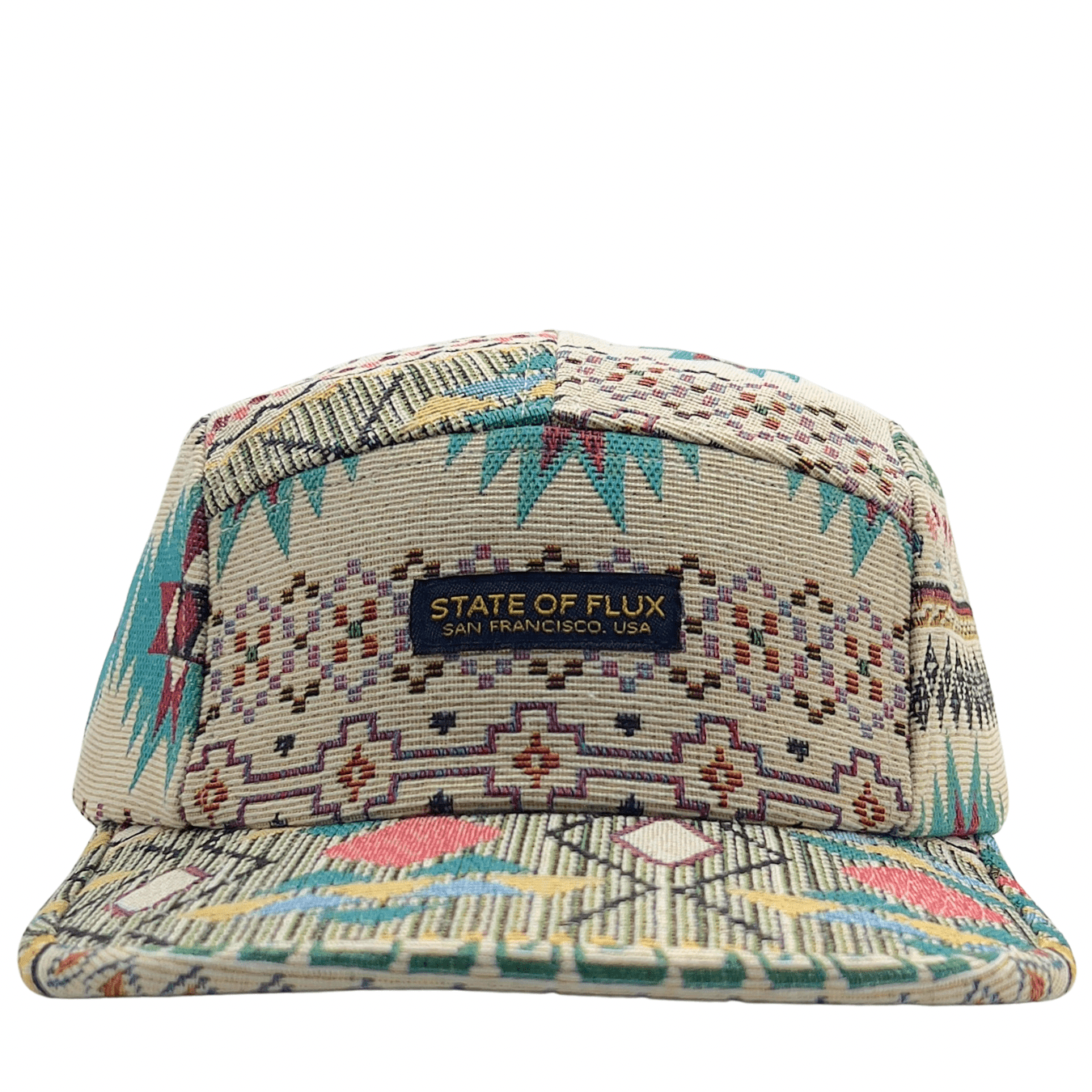 Tomahawk 5-Panel Hat in cream and turquoise