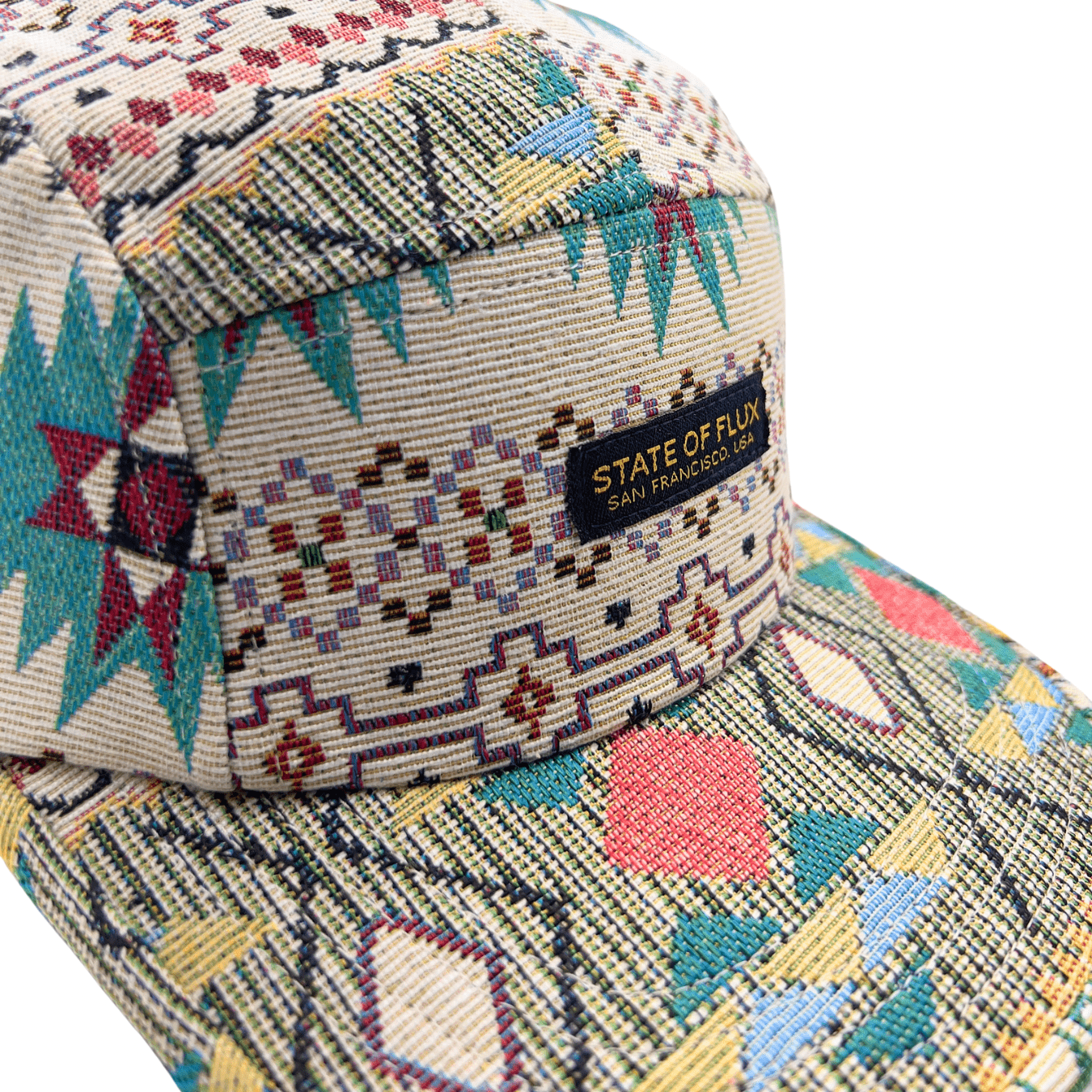 Tomahawk 5-Panel Hat in cream and turquoise