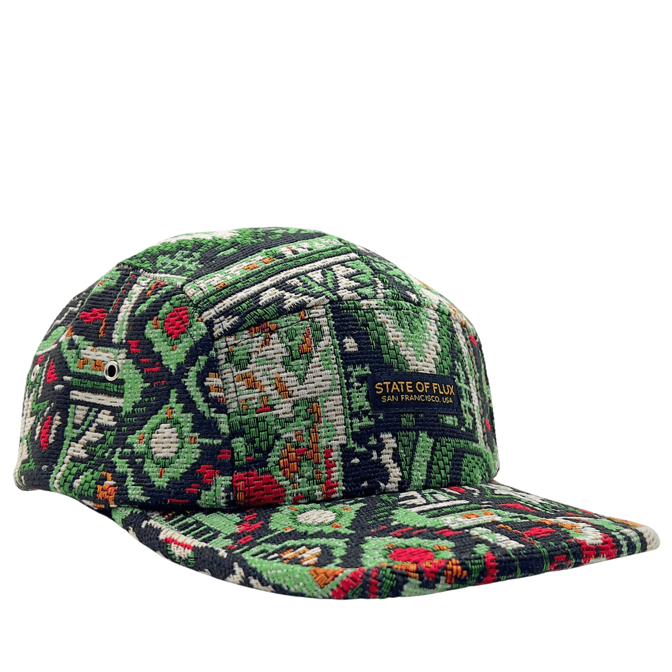 Verla 5 - Panel Hat in bud green and crimson - State Of Flux - State Of Flux