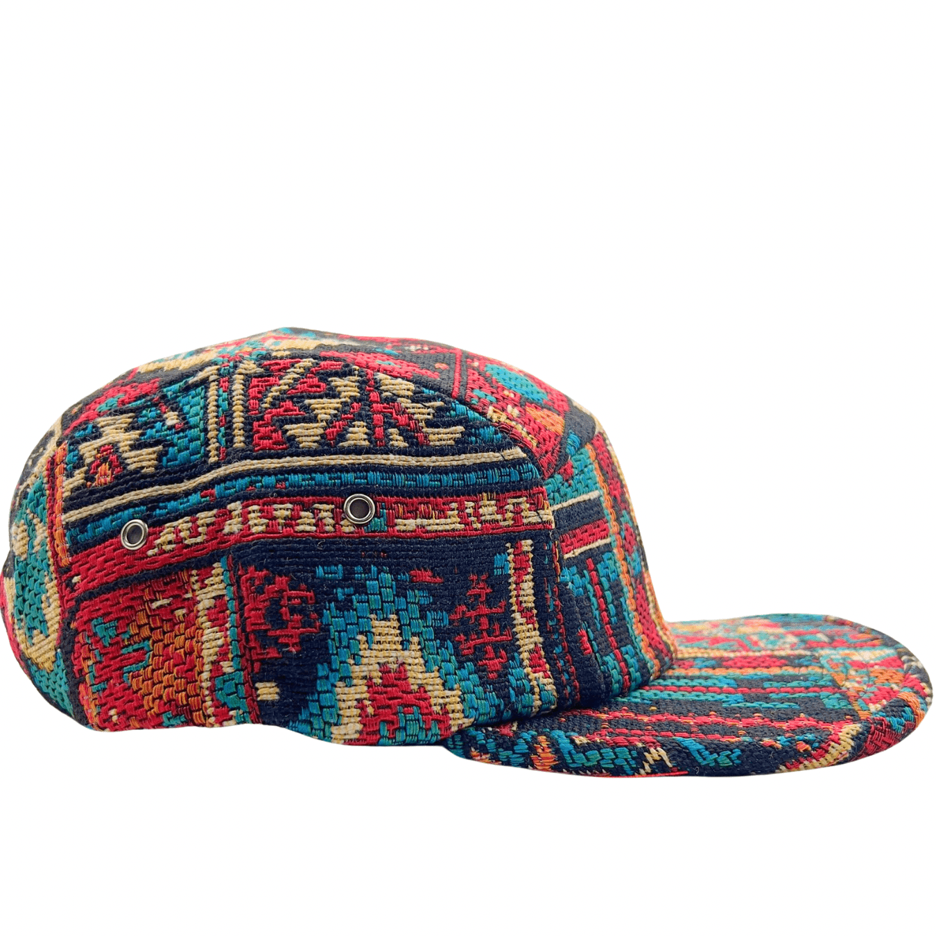 Verla 5 - Panel Hat in turquoise and crimson - State Of Flux - State Of Flux