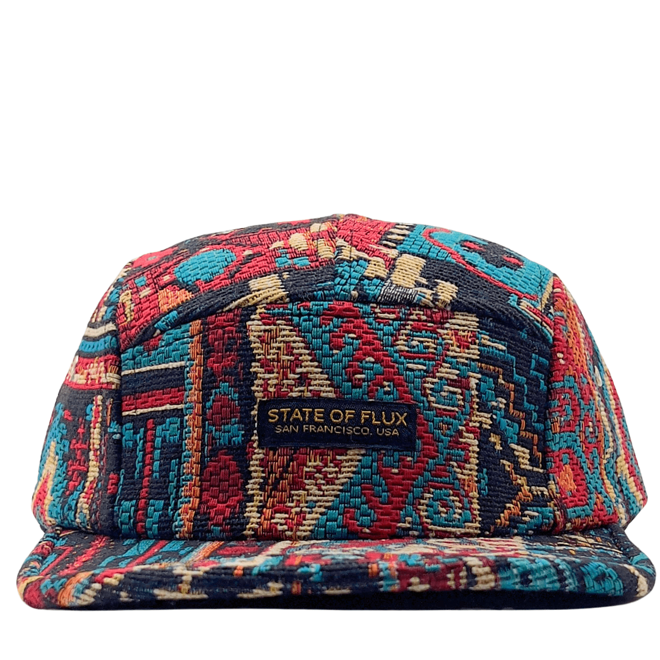 Verla 5-Panel Hat in turquoise and crimson