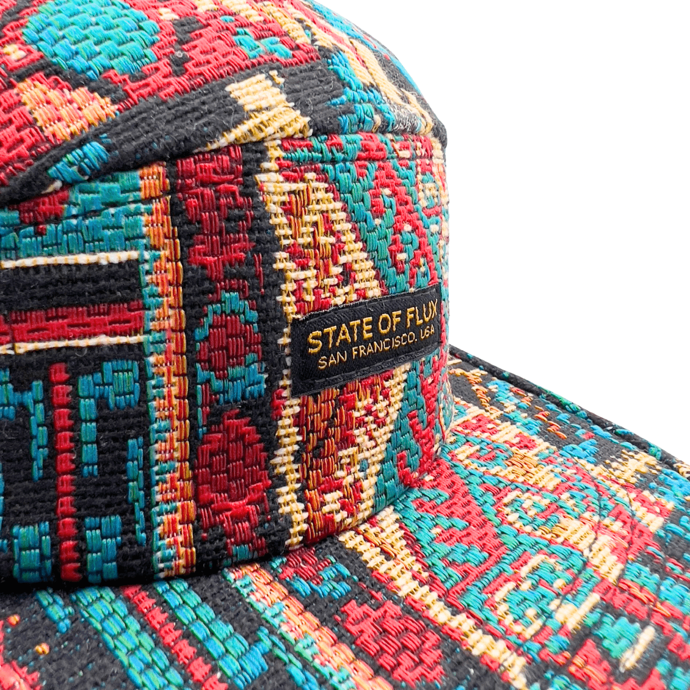 Verla 5-Panel Hat in turquoise and crimson