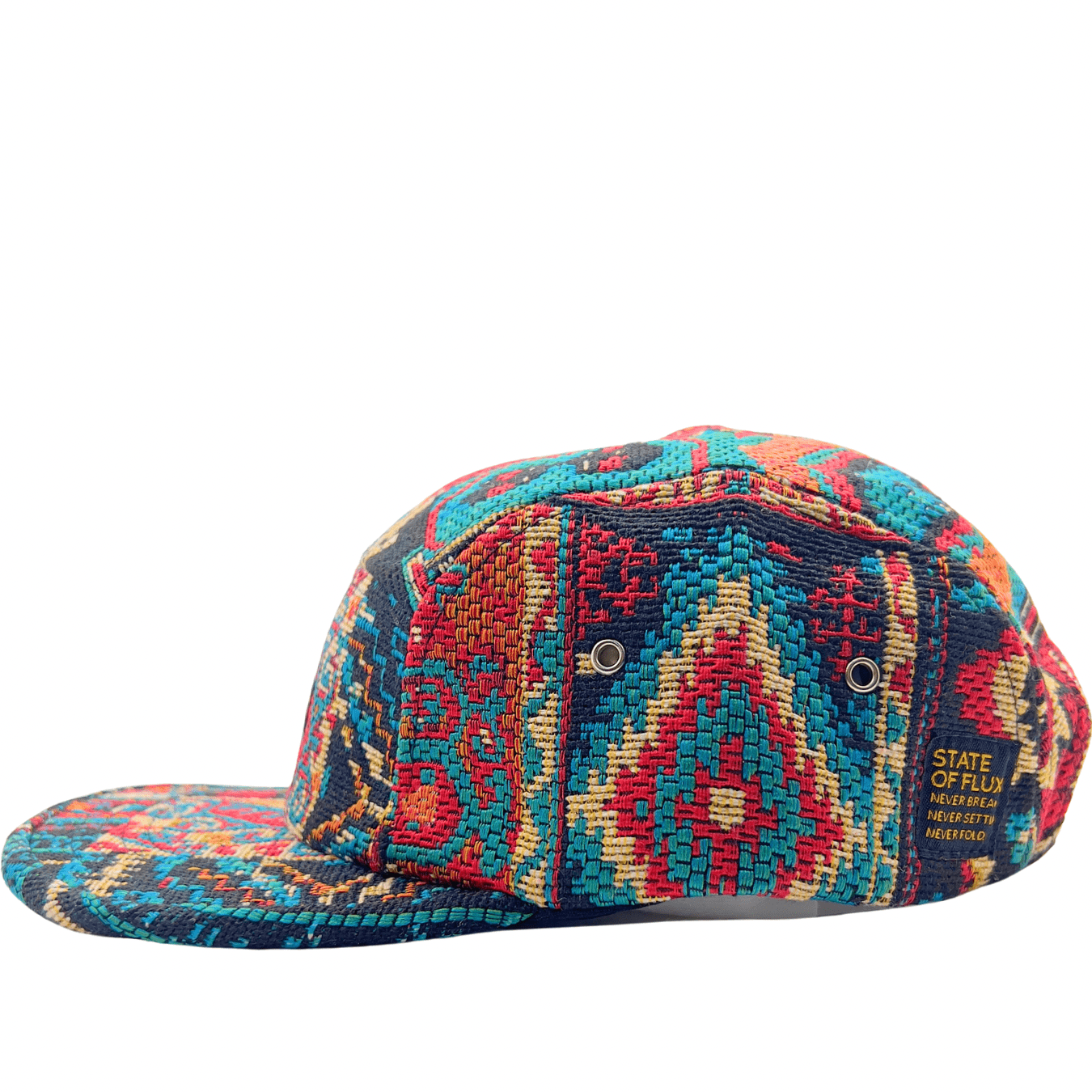 Verla 5 - Panel Hat in turquoise and crimson - State Of Flux - State Of Flux