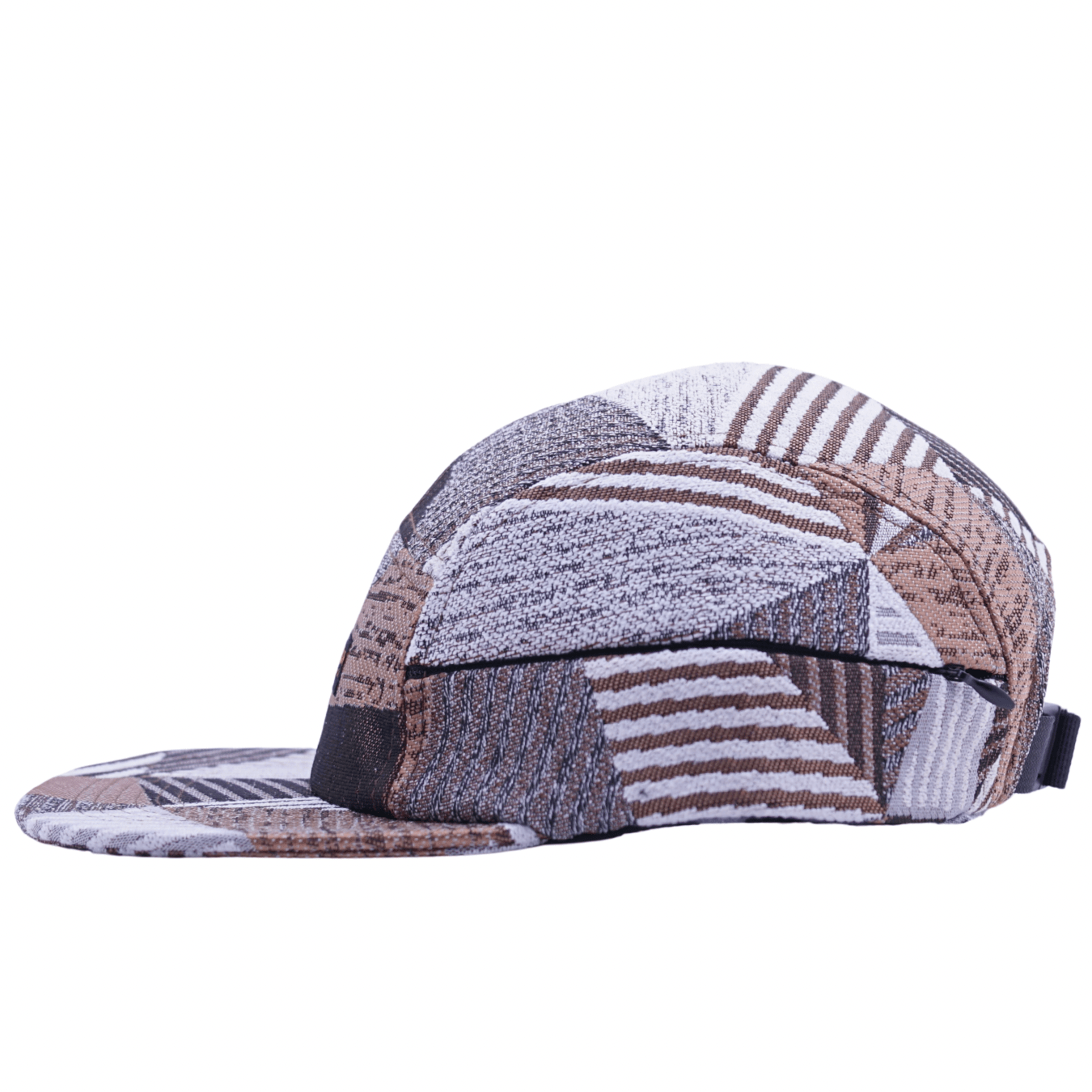 Zippered Perpendicular 5 - Panel Hat in tuscan tan and white - State Of Flux - State Of Flux